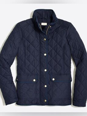 J. Crew Factory Navy Quilted Barn Chore Jacket with Gold Accents Size XXS